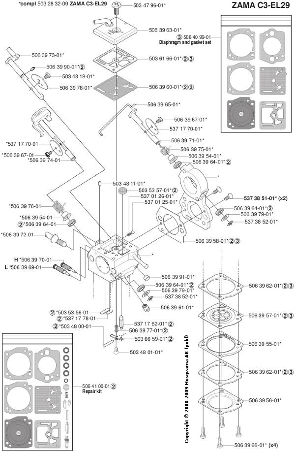 506 39 55-01 K750 Carburettor C3-EL29, Diaphragm and Gasket Set, Repair Kit  Cover Compensator 